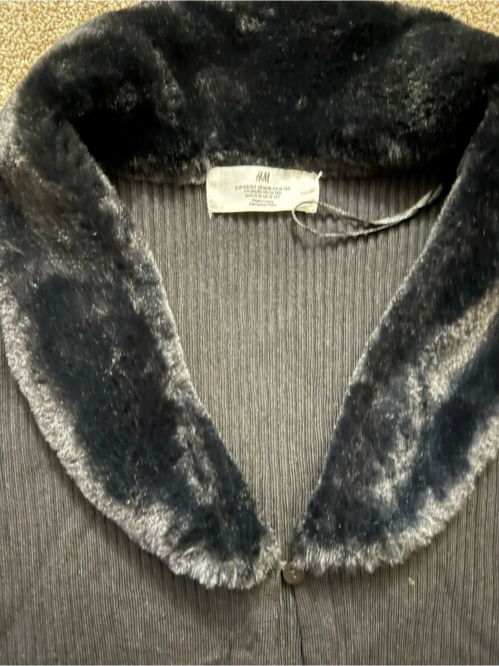 H&M Black Ribbed Cardigan Jacket with Faux-Fur Collar